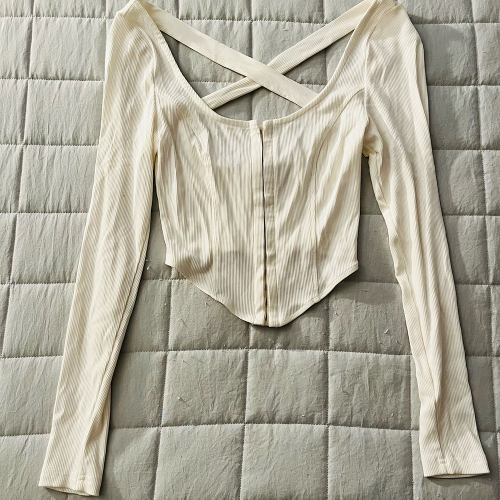 Elegant Cream Long Sleeve Women's Top